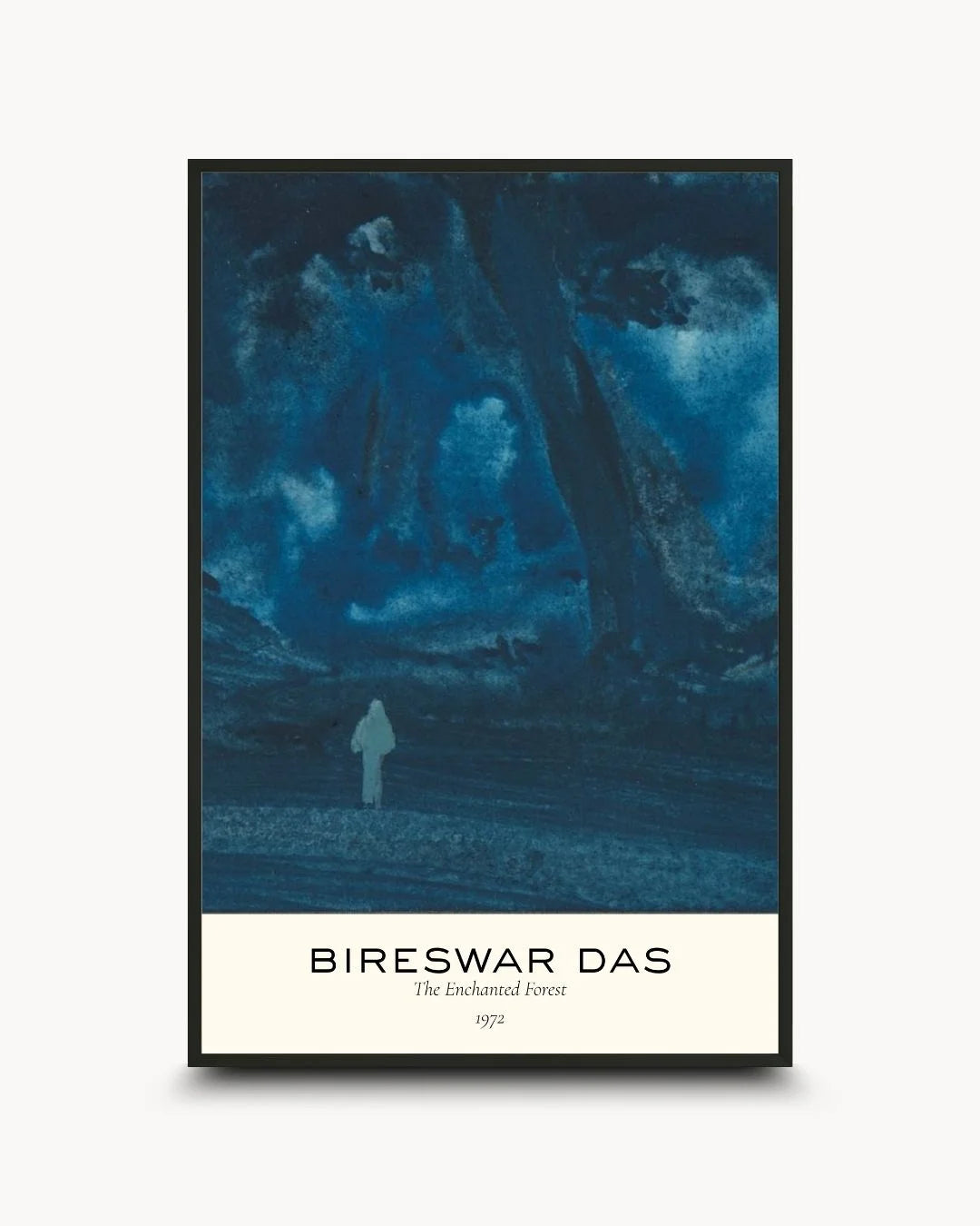 Artist-signed edition of Bireswar Das "The Eternal Peaks" in a 0.5-inch Noir Black frame. Sophisticated Indian heritage art for modern gallery walls.