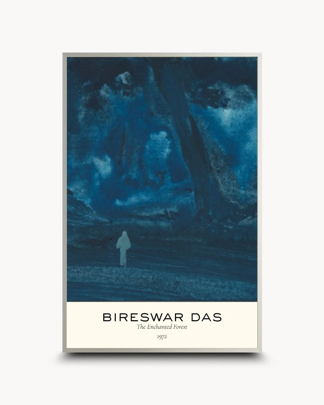Modern gallery-style Bireswar Das signed mountain print in a Satin Silver frame. Sophisticated, informative fine art for urban professional spaces.