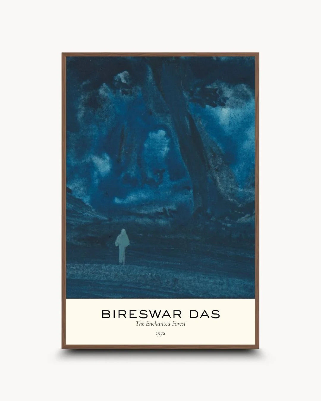 Signature Bireswar Das Himalayan landscape in a warm Walnut Wood frame. A timeless balance of heritage painting and modern architectural framing.
