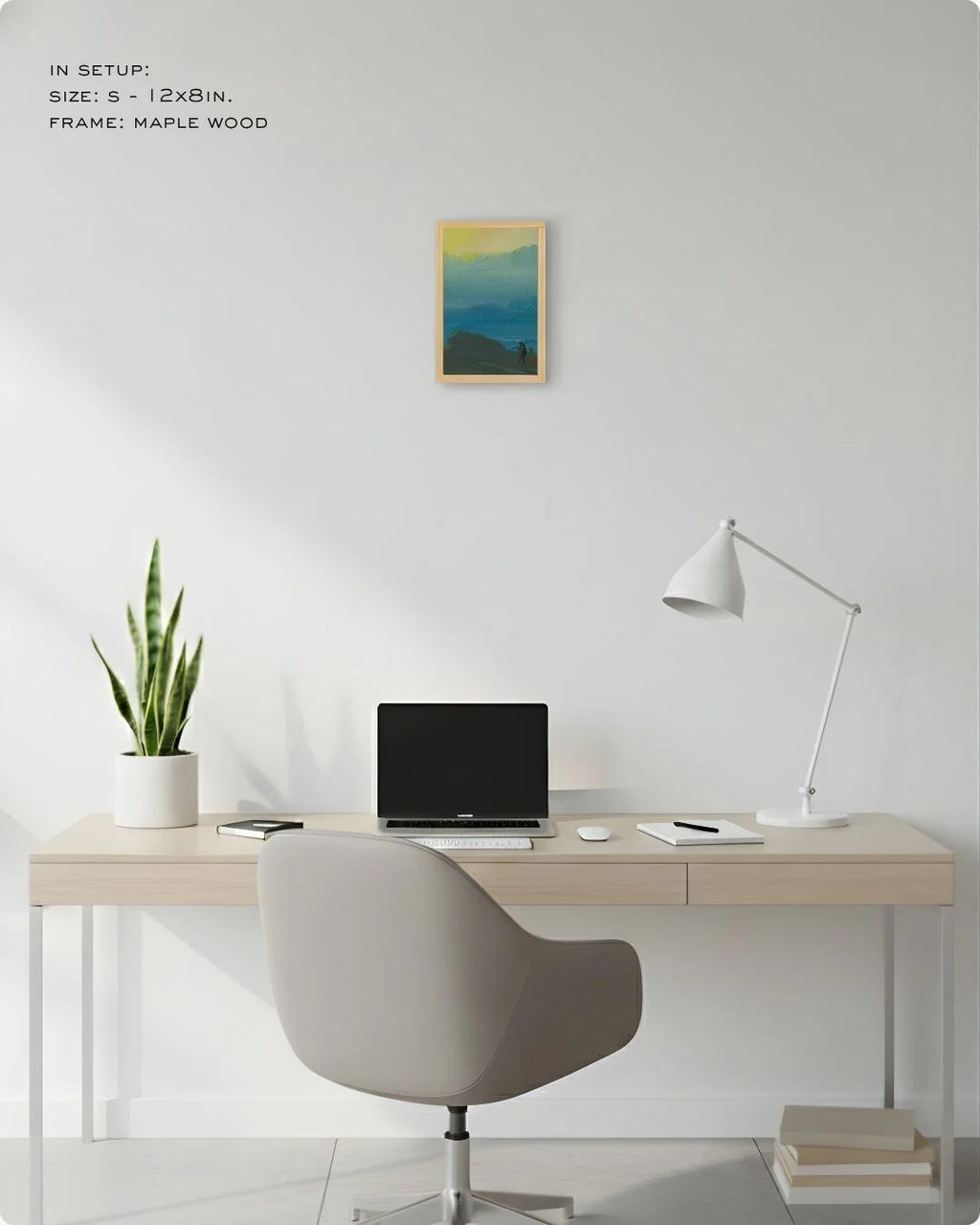  Extra Small (Size XS) Bireswar Das "The Mountains of Gold" in a Maple Wood frame, showcasing how even a mini heritage print adds a pop of color to a desktop corner.