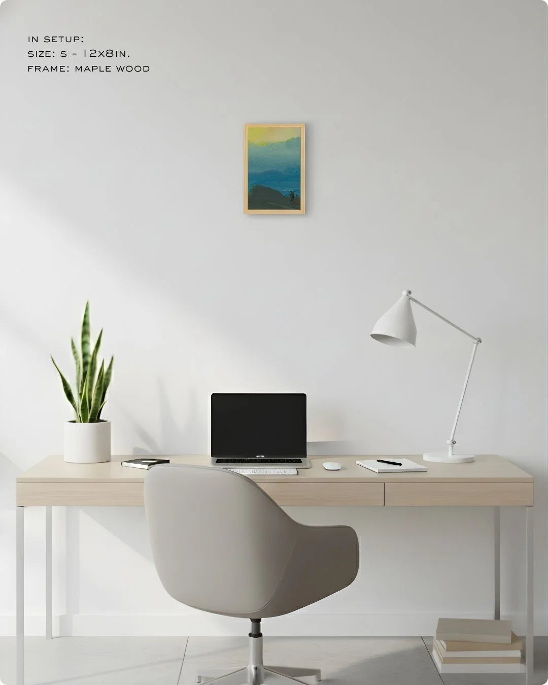  Extra Small (Size XS) Bireswar Das "The Mountains of Gold" in a Maple Wood frame, showcasing how even a mini heritage print adds a pop of color to a desktop corner.