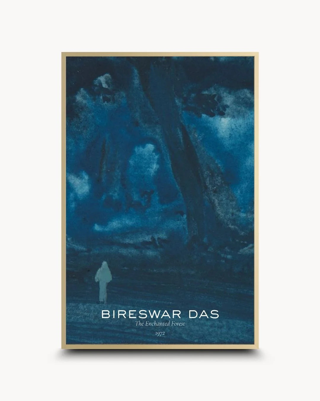 Elegant Himalayan mountain fine art by Bireswar Das in a Satin Gold frame. High-contrast deep blue tones for a luxury contemporary interior statement.