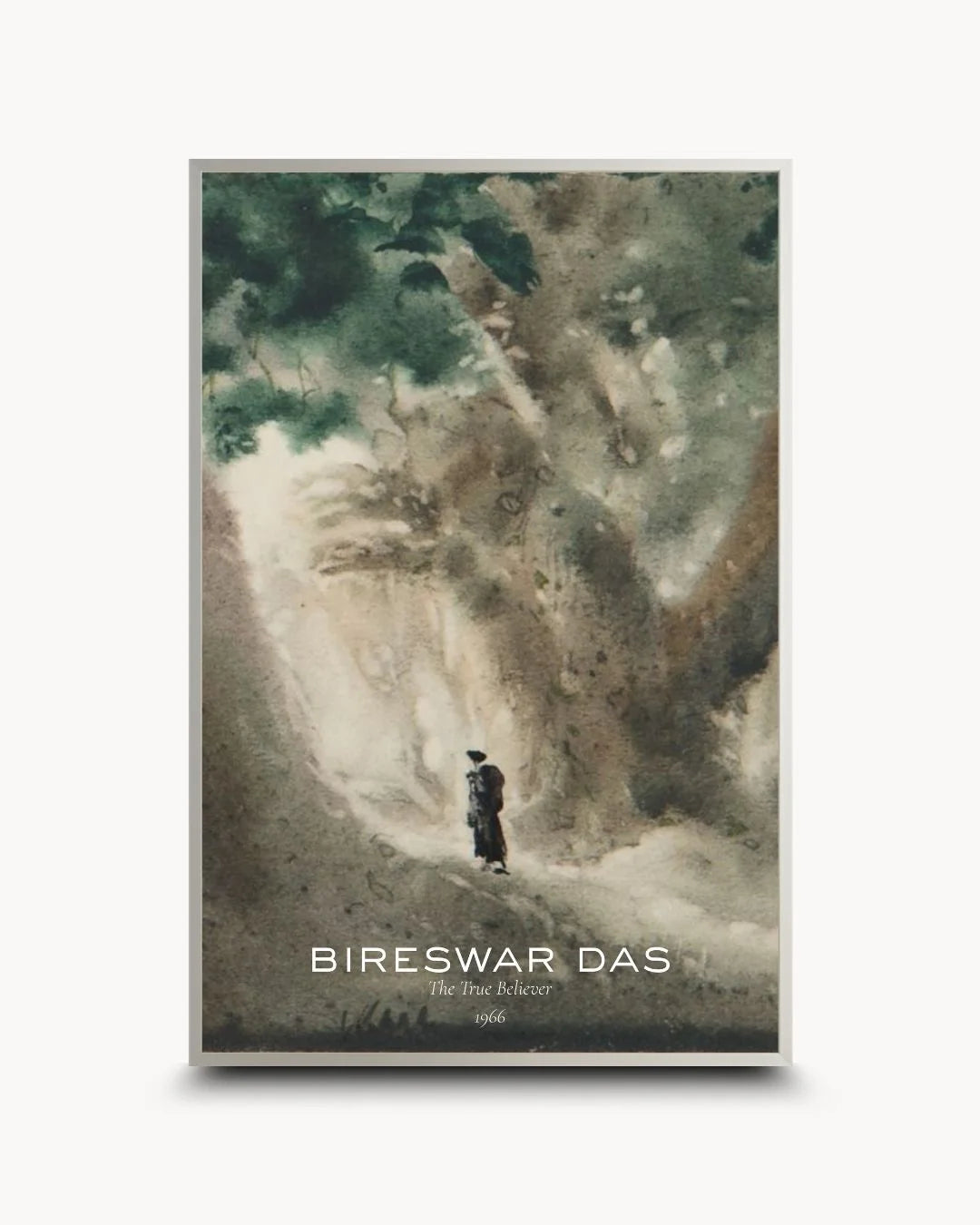 Modern gallery-style Bireswar Das signed misty mountain print in a Satin Silver frame. Sophisticated, neutral fine art for urban professional spaces.