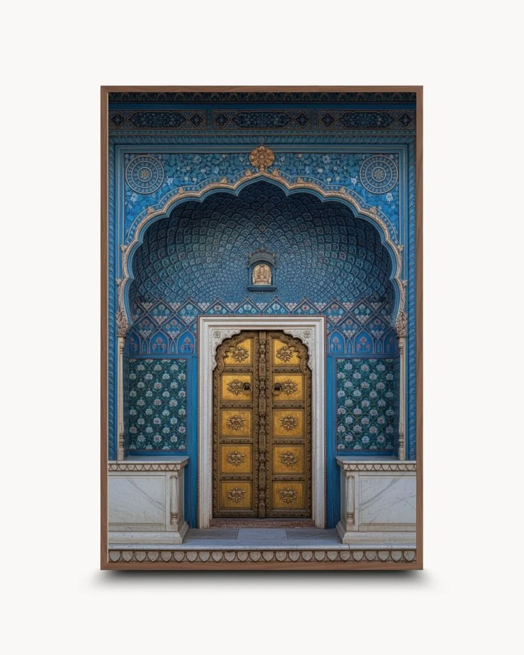 Culture: Entrance - ३ featuring a blue heritage door in a warm Walnut Wood frame. A sophisticated, grounded balance of heritage and luxury design.
