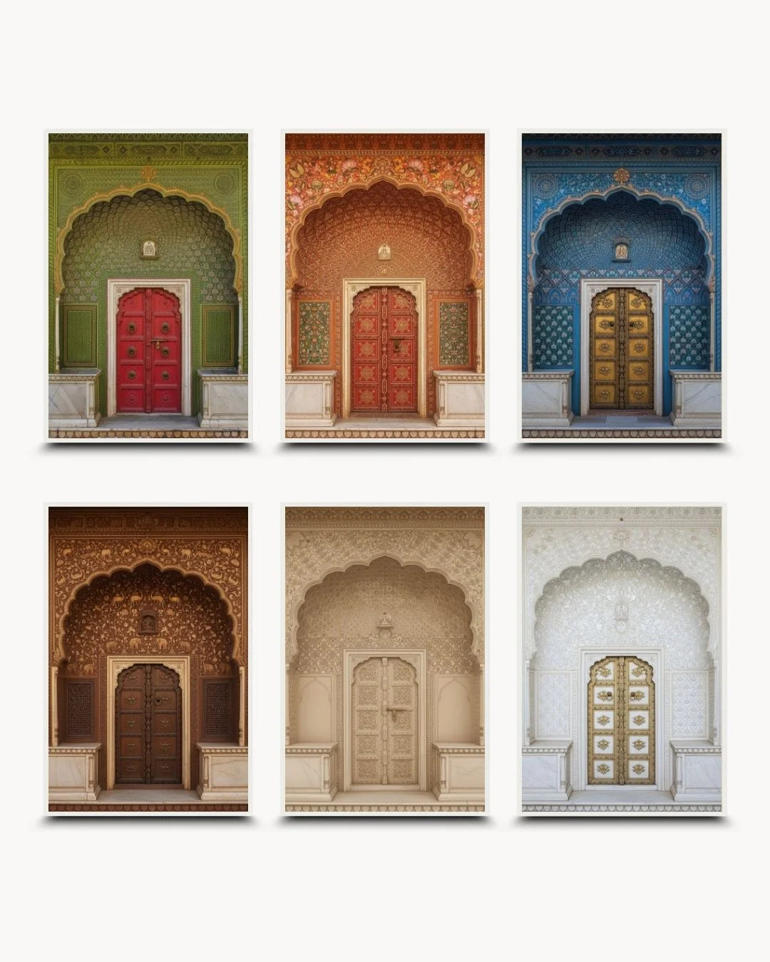 K2C Co. "Culture: Entrance" Set of 6 prints in Moon White frames; a comprehensive vibrant and neutral heritage architectural gallery set.