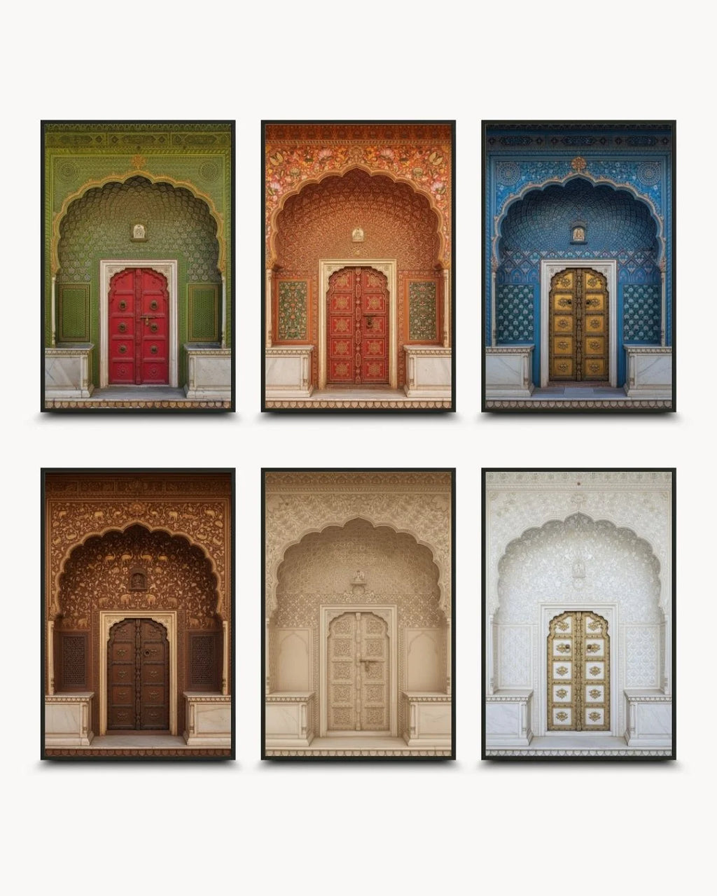 6-piece Indian heritage doorway gallery wall set in 0.5-inch Noir Black frames by K2C Co.