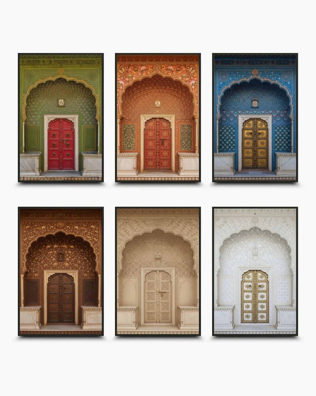 6-piece Indian heritage doorway gallery wall set in 0.5-inch Noir Black frames by K2C Co.