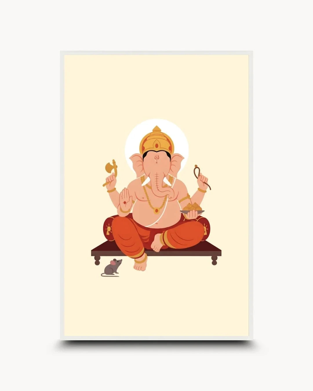 Divine: Hinduism - Ganesh print in a Moon White frame. Clean Ganpati silhouette on a cream background for minimalist modern home interiors.