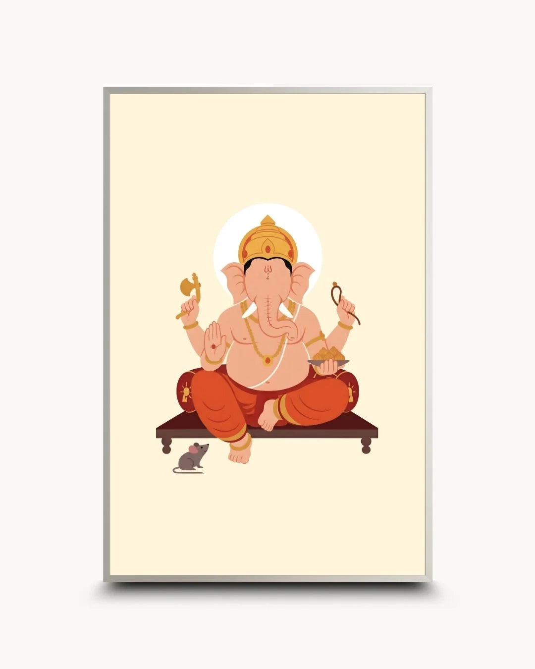 Modern minimalist Ganpati art in a sleek Satin Silver frame. Sophisticated cultural wall art for modern metropolitan Indian homes.