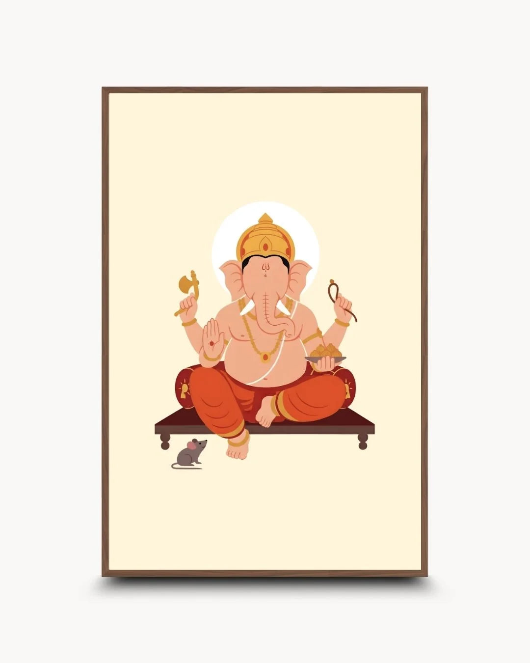 Sophisticated Ganesha divine art in a Walnut Wood frame. High-contrast modern spiritual decor for premium residential and office interiors.