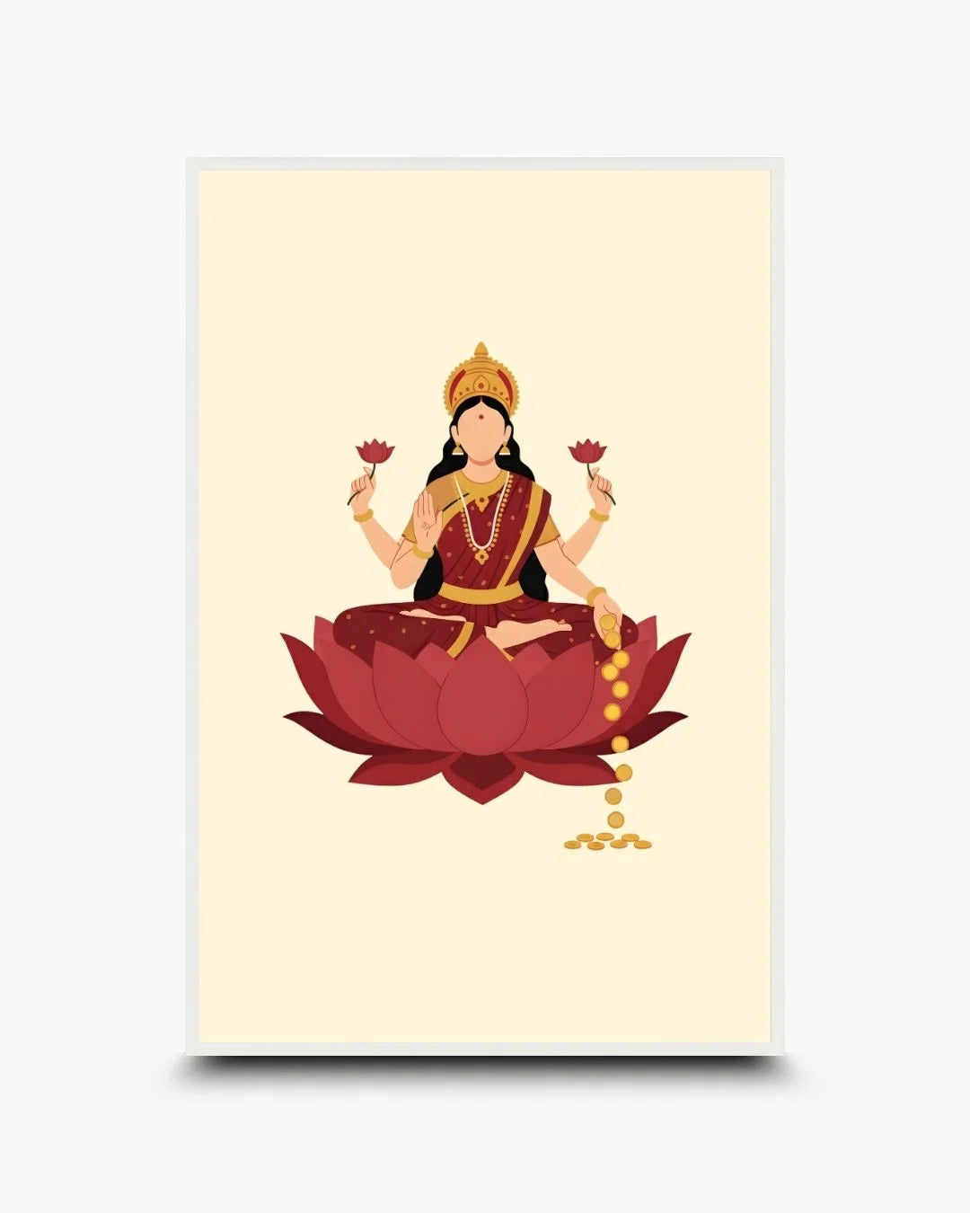 Divine: Hinduism - Laxmi print in a Moon White frame. Clean Lakshmi silhouette on a cream background for minimalist modern homes.