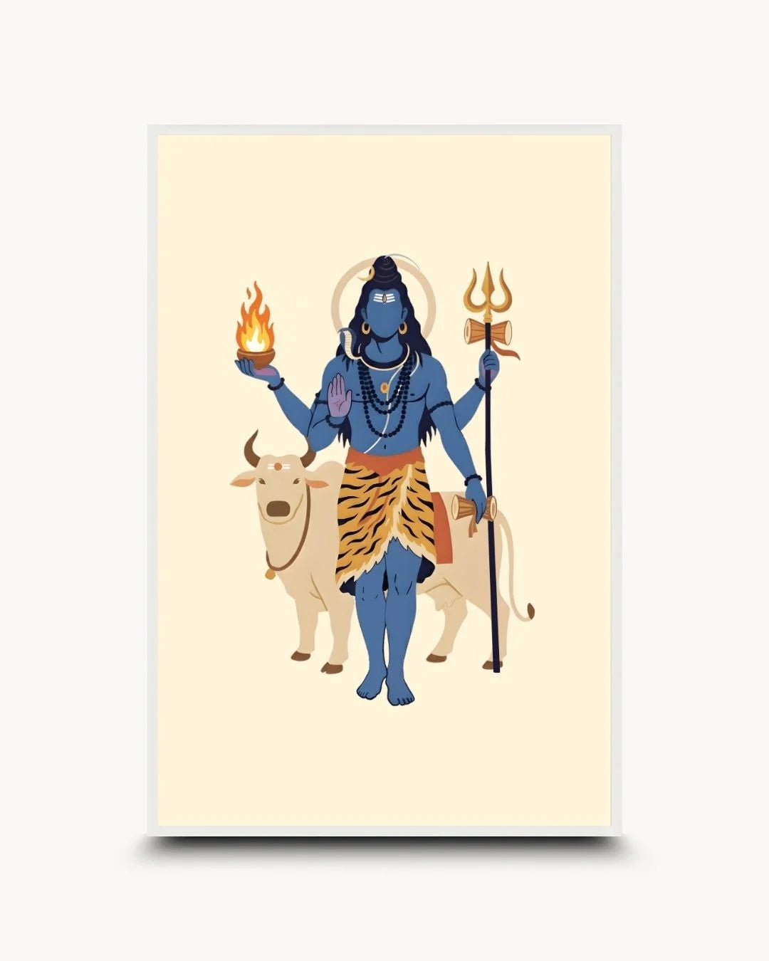 Divine: Hinduism - Shiva print in a Moon White frame. Clean, serene Mahadev silhouette on cream background for minimalist modern pooja rooms.
