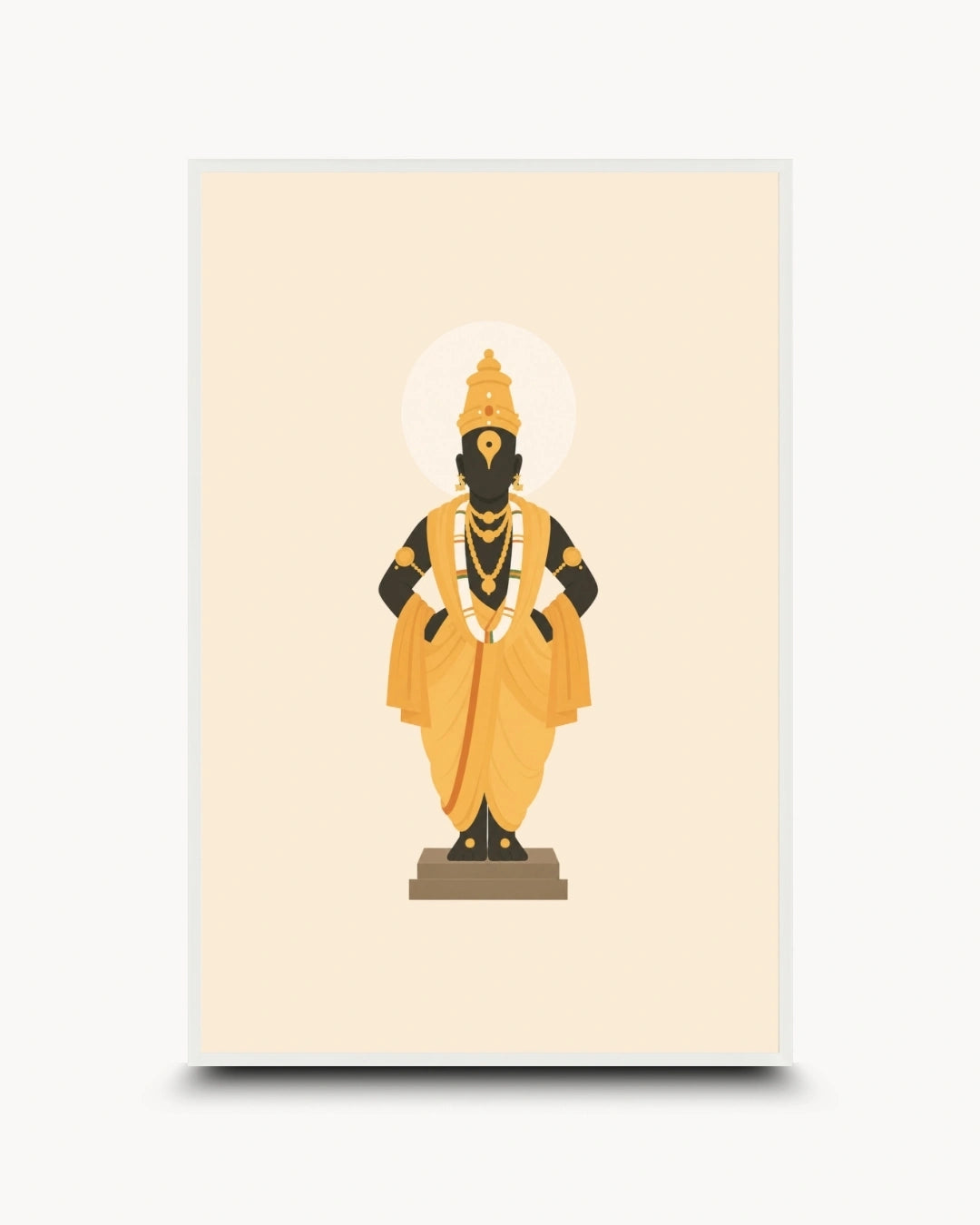 Minimalist illustration of Lord Vitthal standing gracefully presented as a modern wall art piece in a clean moon white frame.