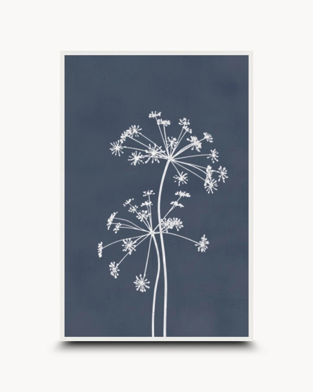 K2C Co. Essence VI charcoal grey botanical line art print in a Moon White frame. A striking, high-contrast design perfect for bright Scandinavian bedroom walls.