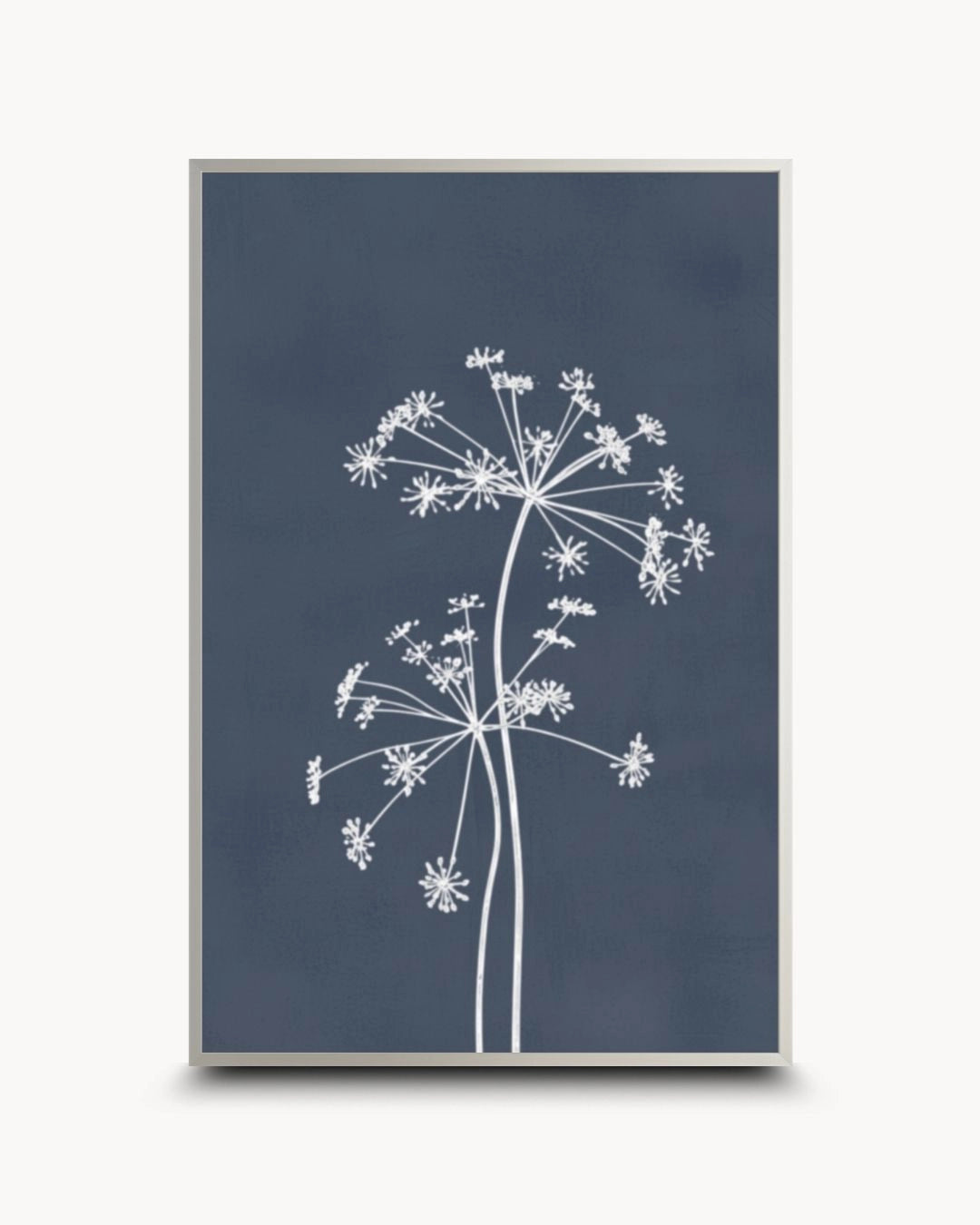 Contemporary minimalist charcoal grey botanical line drawing by K2C Co. in a sleek Satin Silver frame. A sophisticated, neutral piece for modern urban apartment styling.