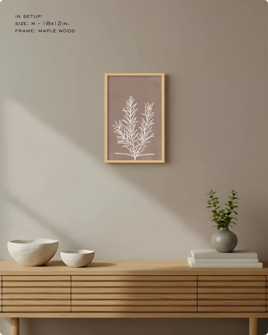 Medium (Size M) mocha brown minimalist line art by K2C Co., featured in an organic modern living room mockup.