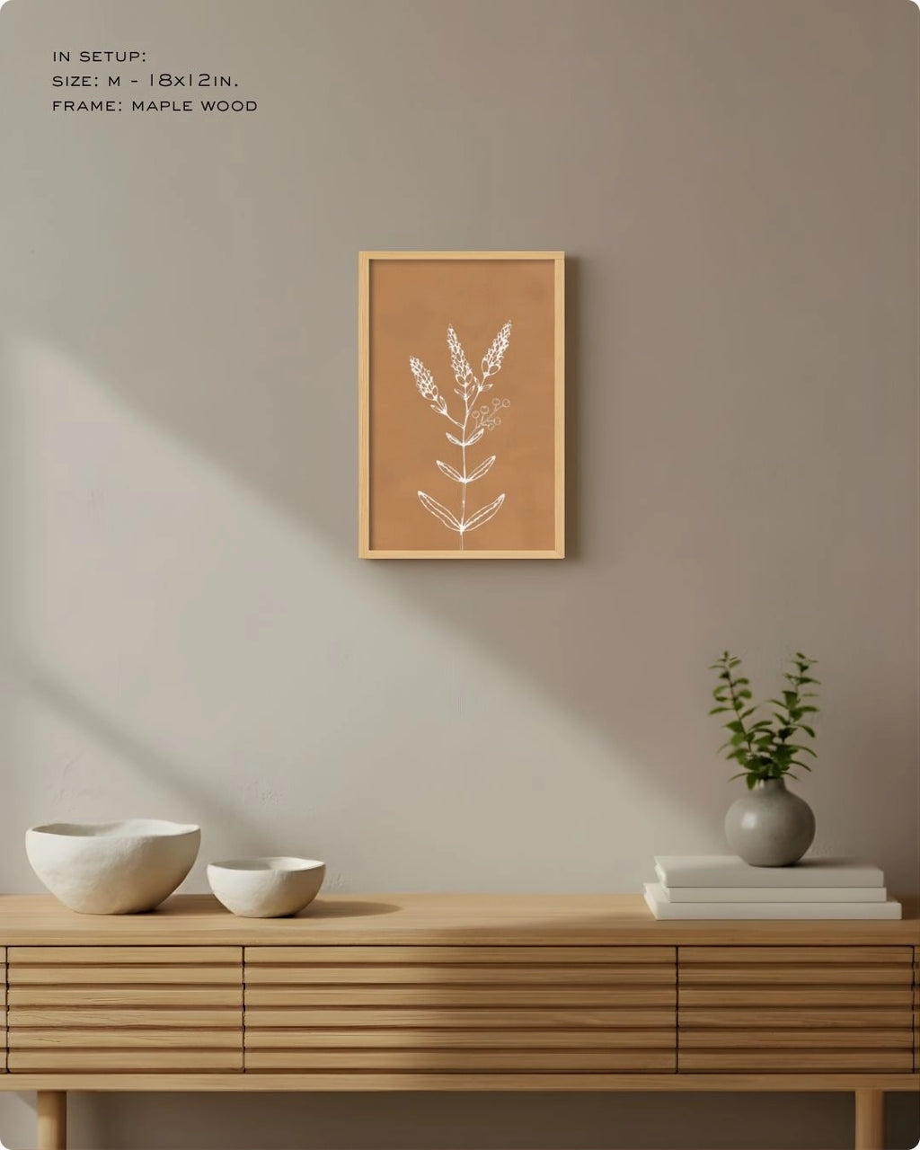Medium (Size M) earth-toned terracotta line art by K2C Co., featured in a Japandi-style living room mockup.