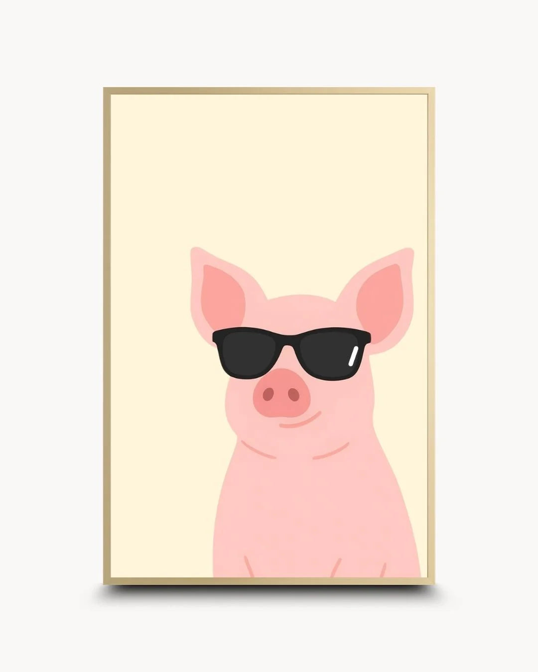 Elegant yet playful pink pig silhouette in a Satin Gold frame. Luxury quirky farm animal wall art by K2C Co.