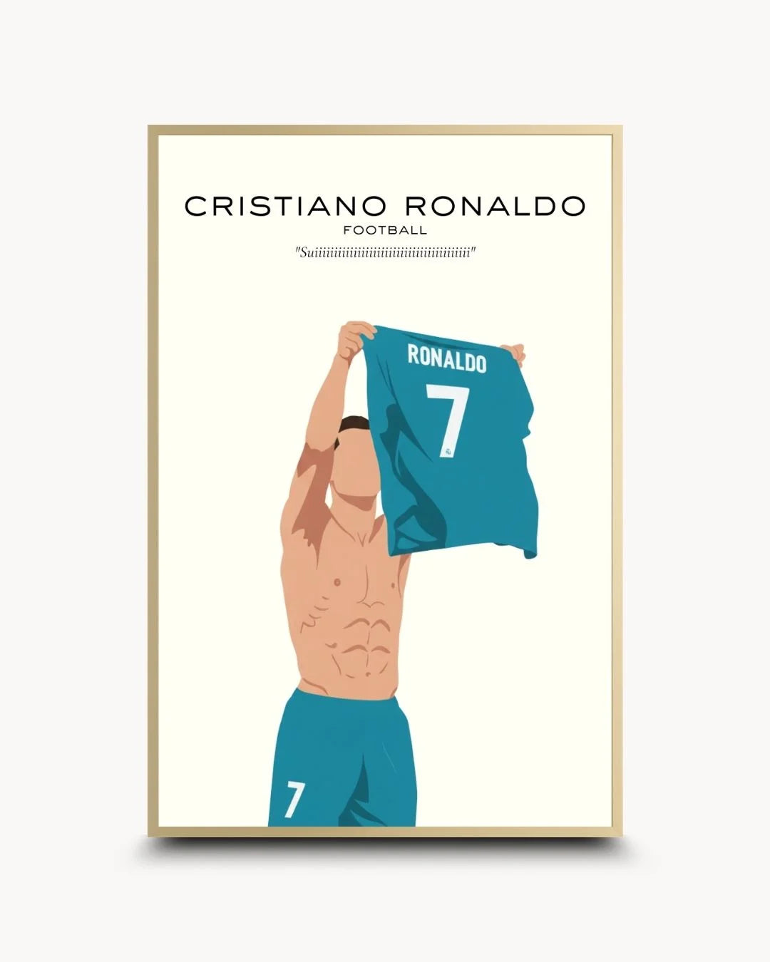 Luxury Cristiano Ronaldo silhouette in a Satin Gold frame. Premium pop culture wall art for ultimate football fans by K2C Co.