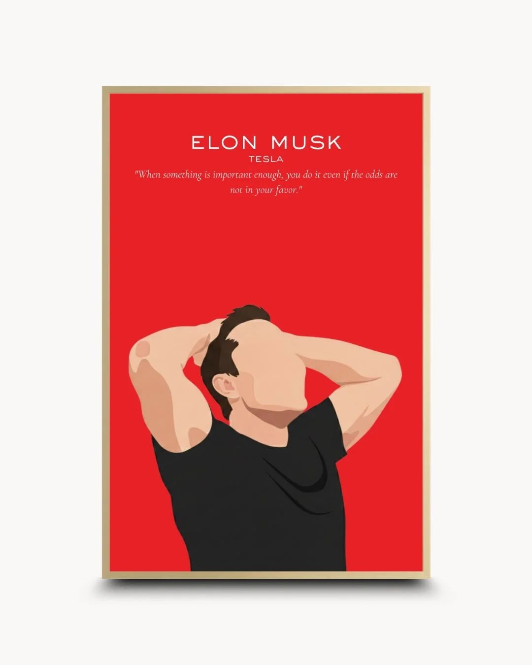 Elon Musk silhouette in a luxury Satin Gold frame. Premium motivational pop culture wall art for entrepreneurs by K2C Co.