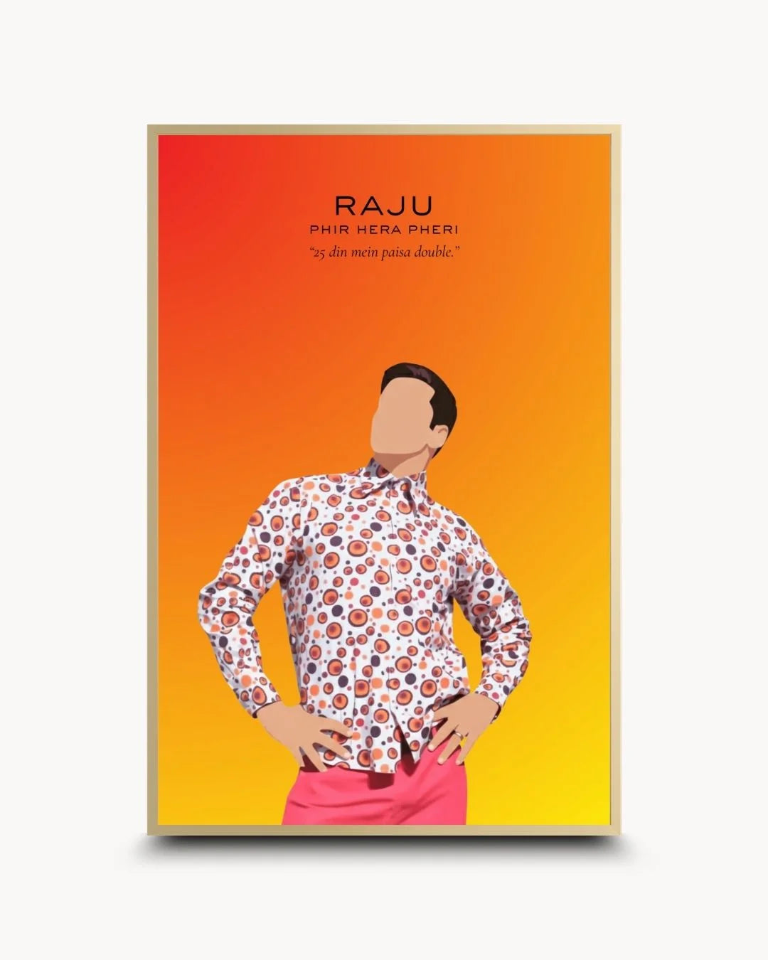 Luxury Raju Khanna silhouette in a Satin Gold frame. Premium pop culture wall art for Bollywood fans by K2C Co.