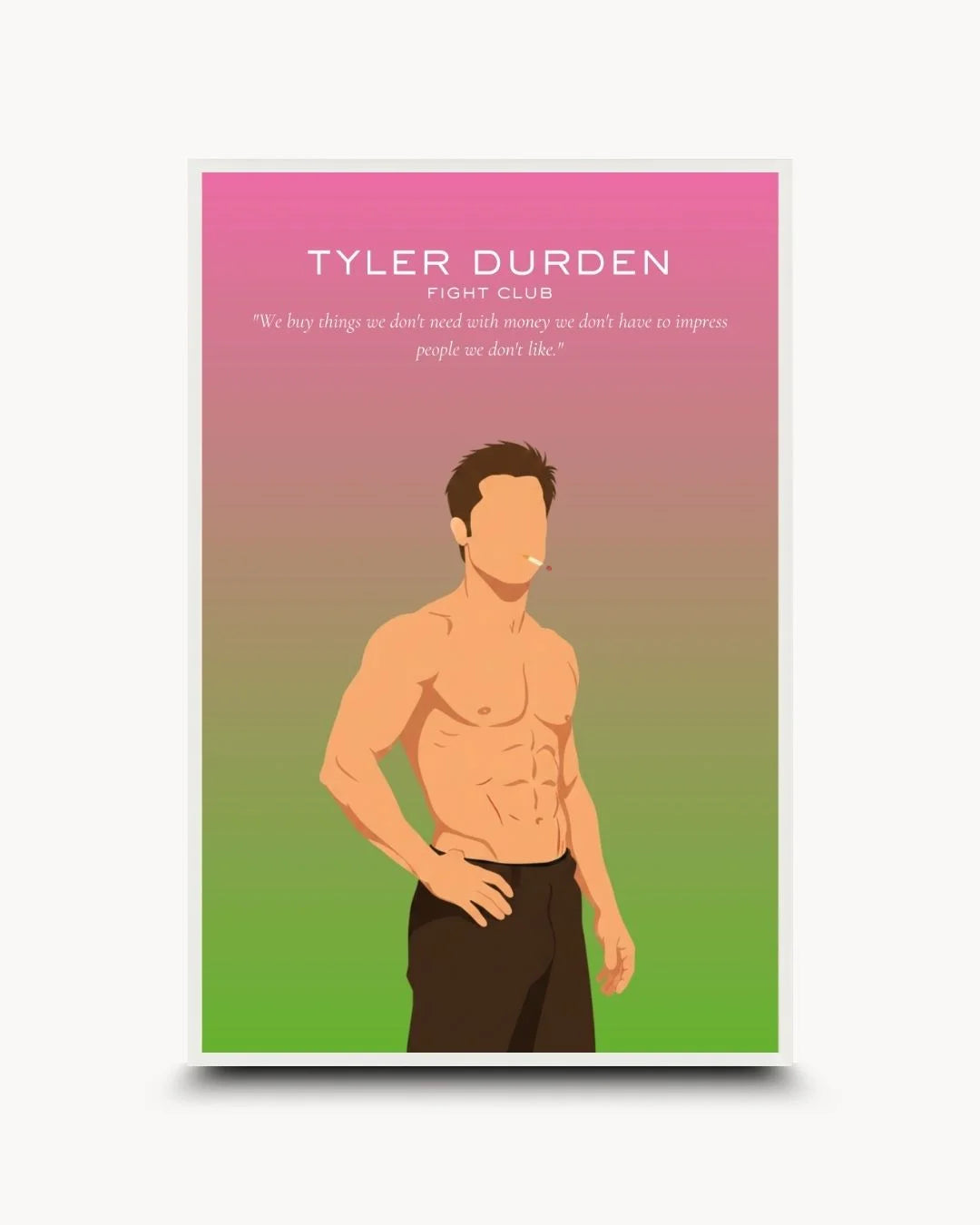 Pop Culture: Icons - Tyler Durden art print in a Moon White frame. Clean, minimalist movie icon silhouette with iconic social commentary quote.