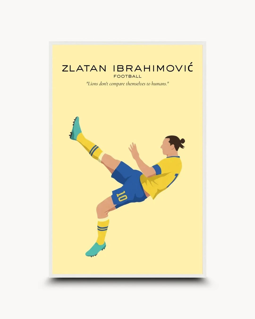 Pop Culture: Icons - Zlatan Ibrahimović art print in a Moon White frame. Clean, minimalist football icon silhouette on a cream background.